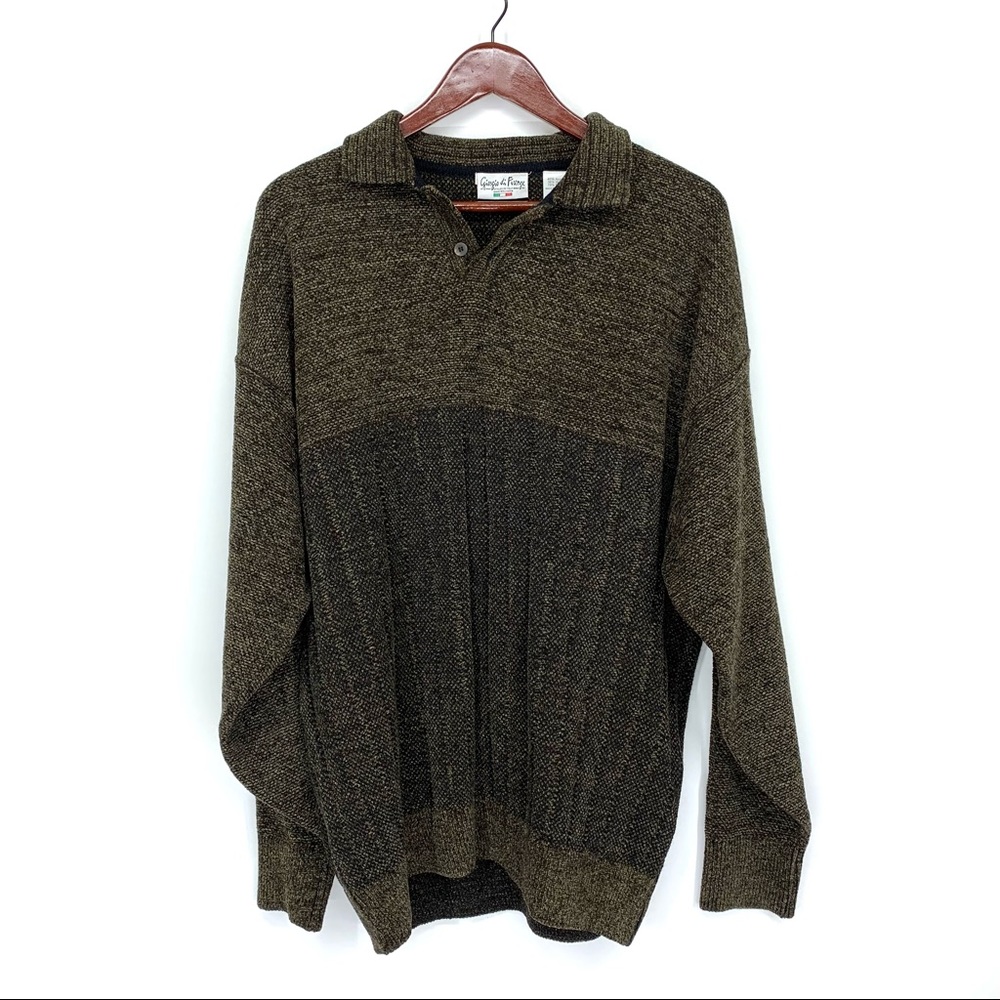Vintage Italian Giorgio Di Firenze Preppy Grandpa Drop Sleeve Green Sweater XL